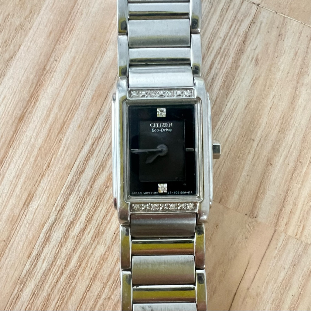 Citizen Eco Drive Ladies Black Dial Rectangular Diamond Dress Watch